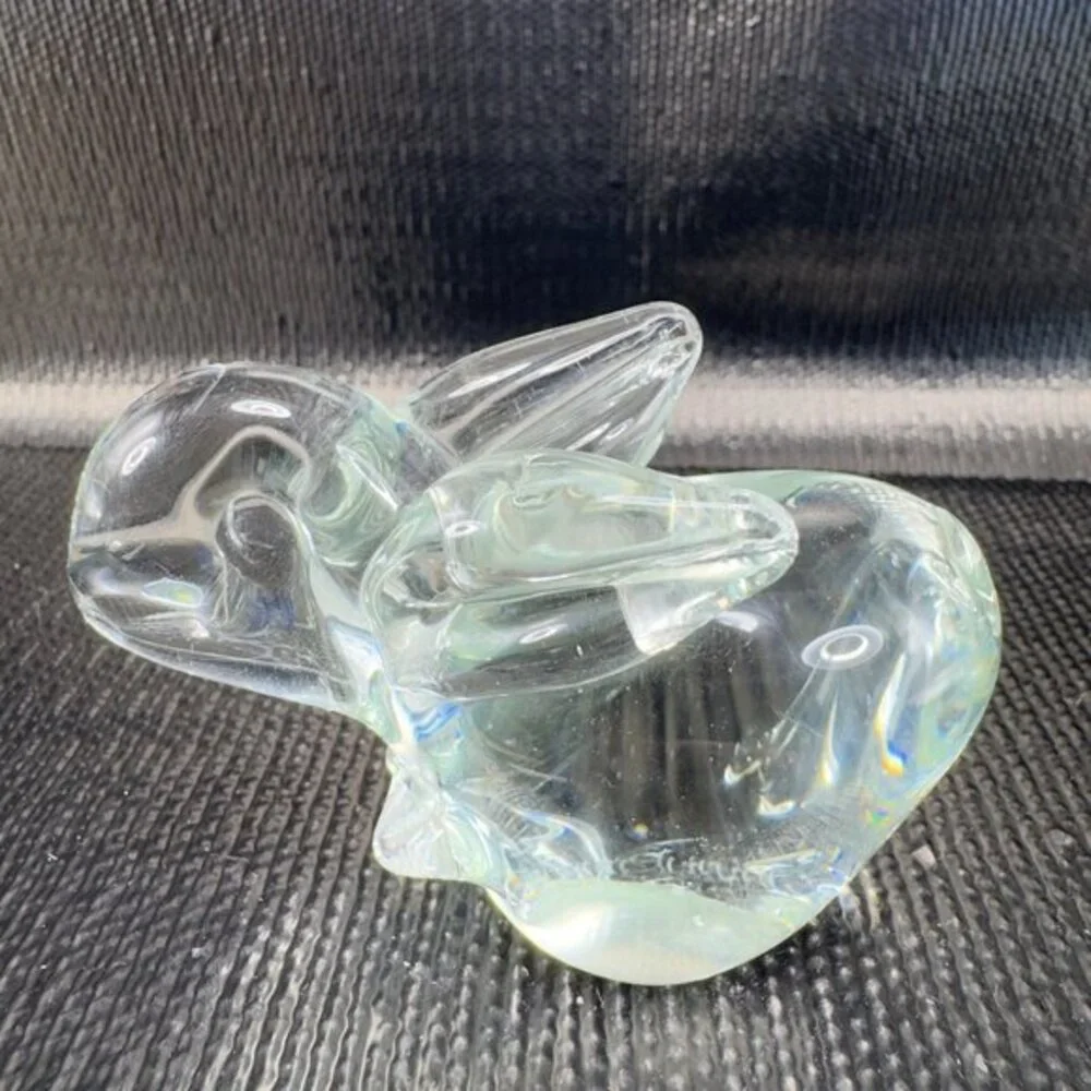 1980s Clear‎ Bunny Rabbit Small Glass Figurine Decorative Vintage Figure Decor